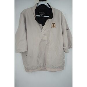 FootJoy DryJoys Jacket Mens Medium Beige Short Sleeve Golf Rain Pullover Tin Cup